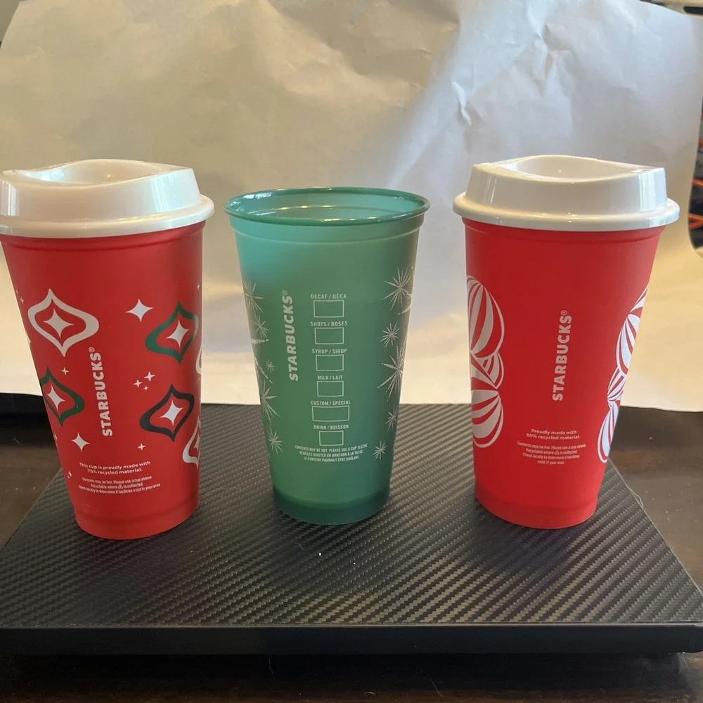 Three Used Starbucks Holiday‎ Christmas Reusable Cup ('23, '24)